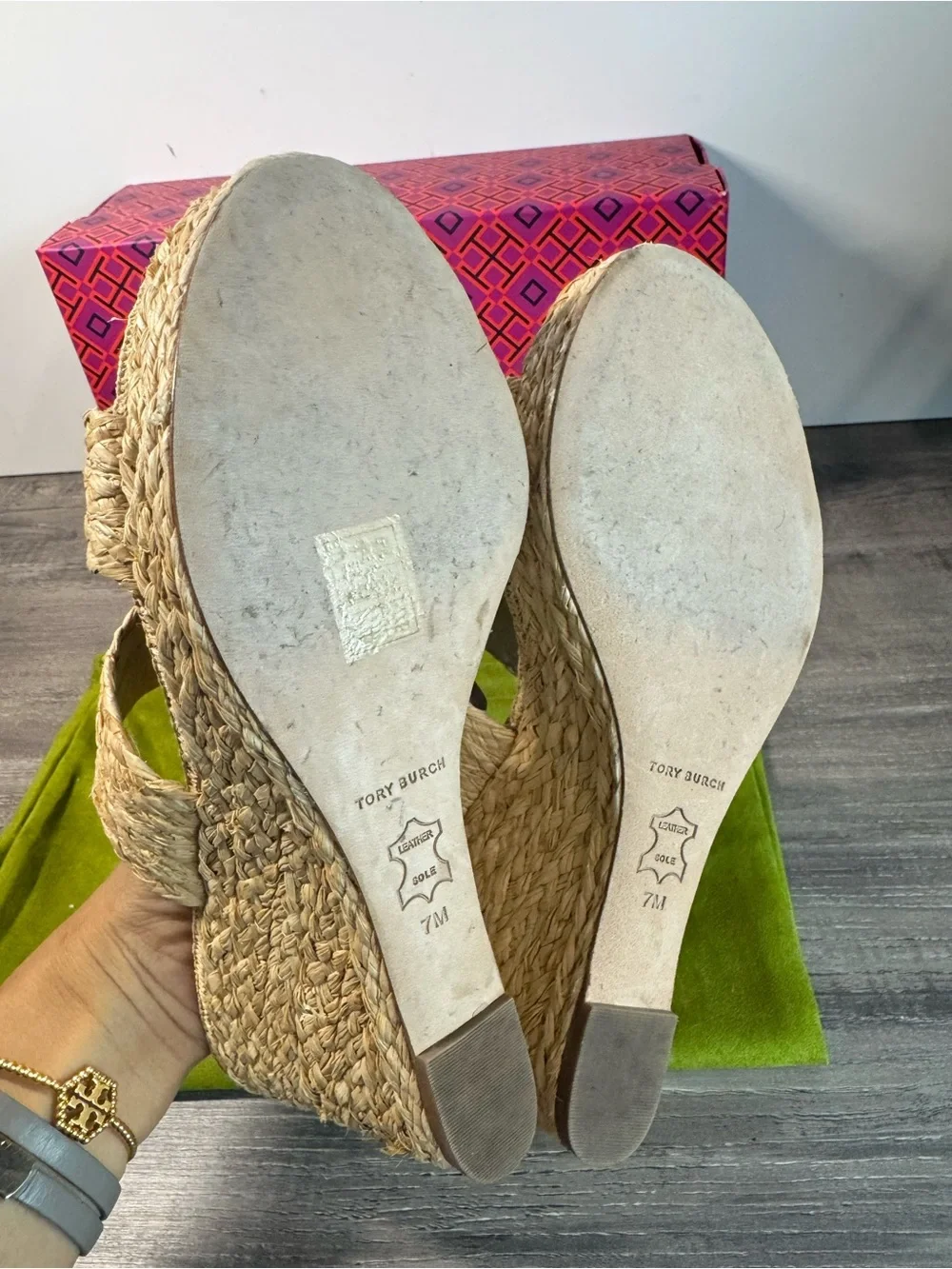 Tory Burch Everly Raffia Wedge Slide Sandals size 7 $320 EUC